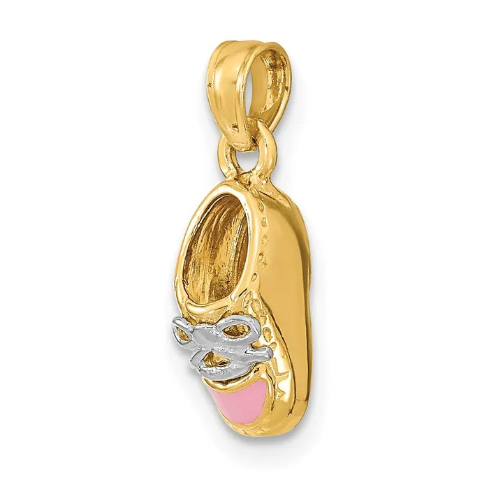 14k Yellow Rhodium Gold Rhodium 3D Pink Enamel Baby Shoe Charm Goldia Charm Necklaces