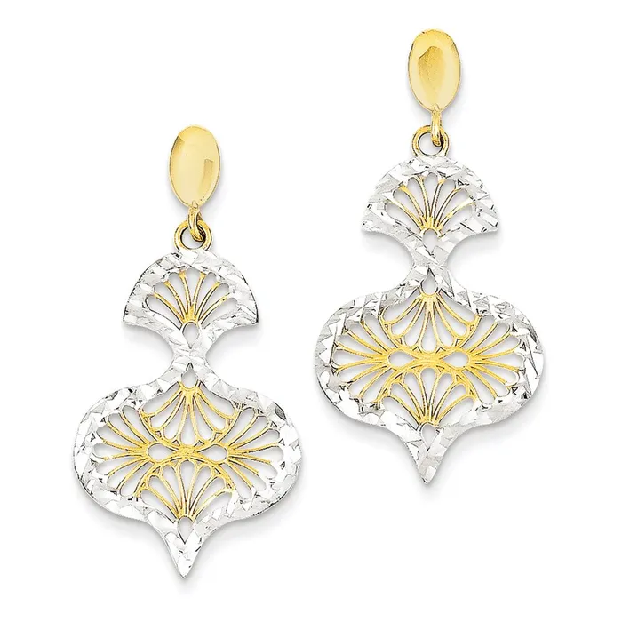 14k Yellow Rhodium Gold Rhodium Diamondcut Dangle Post Earrings Goldia Earrings