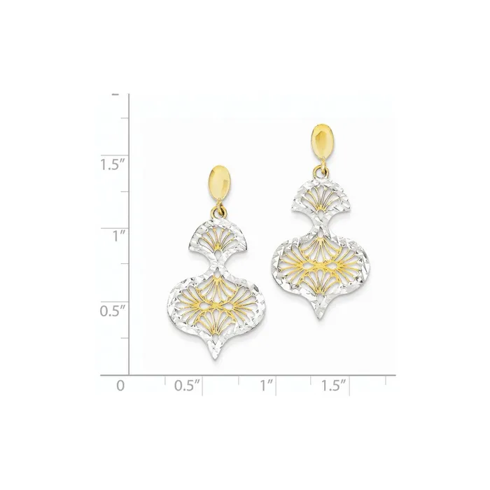 14k Yellow Rhodium Gold Rhodium Diamondcut Dangle Post Earrings Goldia Earrings
