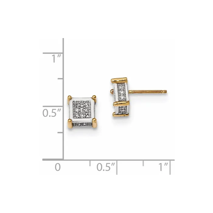 14k Yellow u0026 Rhodium Gold wRhodium Micro Pav CZ Square Post Earrings Goldia Earrings