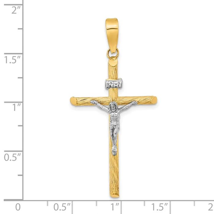 14k Yellow u0026 Rhodium Gold wWhite Rhod Polished u0026 Textured INRI Crucifix Cross Pendant Goldia Necklaces