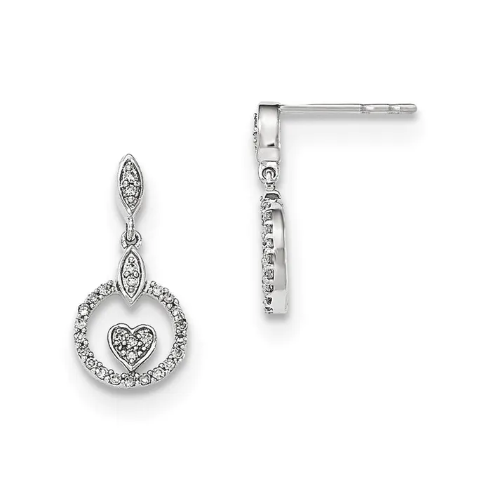 14kt W Gold Polished Circle wHeart Real Diamond Post Dangle Earrings Goldia Earrings 14kt W Gold Polished Circle wHeart Real Diamond Post Dangle Earrings Goldia Earrings