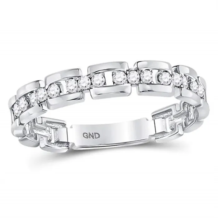 14kt White Gold Round Diamond Rolo Link Stackable Band Ring 15 Cttw gndatlanta Rings