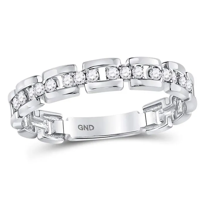 14kt White Gold Round Diamond Rolo Link Stackable Band Ring 15 Cttw gndatlanta Rings