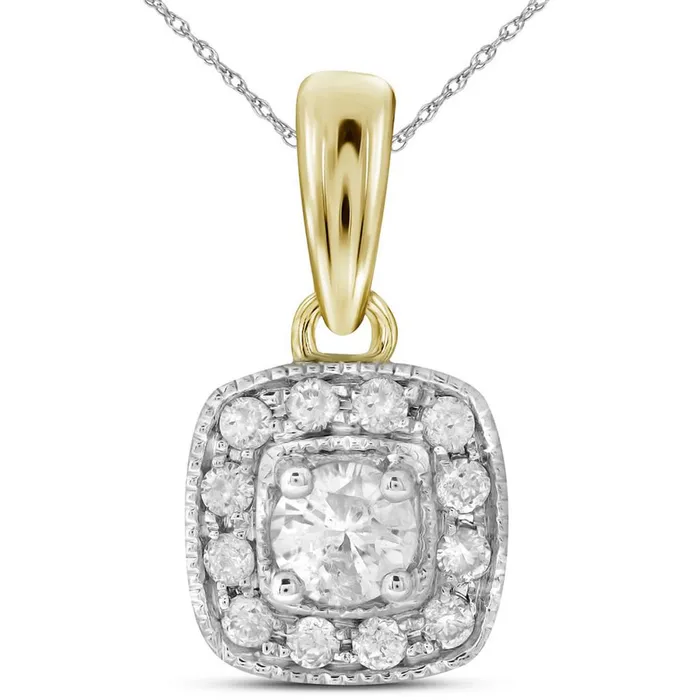 14kt Yellow Gold Round Diamond Solitaire Square Halo Pendant 14 Cttw gndatlanta Necklaces 14kt Yellow Gold Round Diamond Solitaire Square Halo Pendant 14 Cttw gndatlanta Necklaces