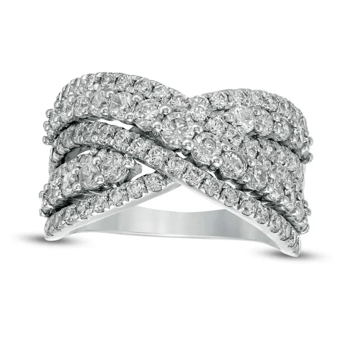 20 CT TW Certified LabCreated Diamond MultiRow Bypass Ring in Solid 14K White Gold FSI2 Goldia Rings