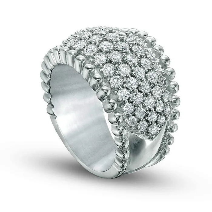 20 CT TW Natural Diamond MultiRow Ring in Solid 14K White Gold Goldia Rings