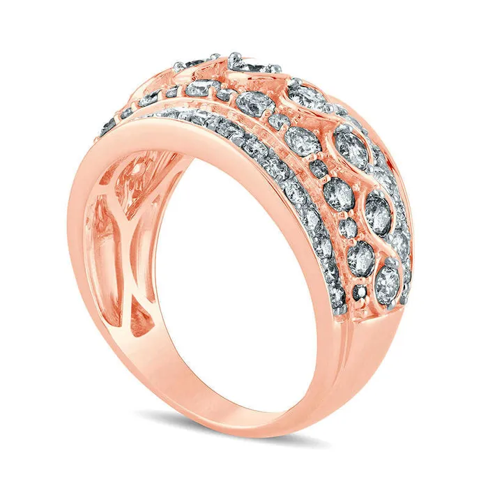 20 CT TW Natural Diamond Twist Center MultiRow Ring in Solid 10K Rose Gold Goldia Rings