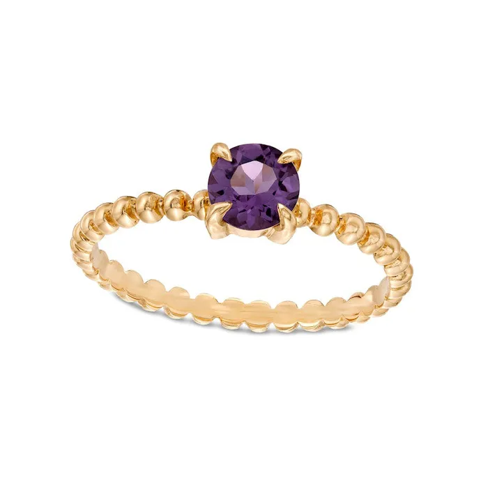 50mm Amethyst Bead Shank Ring in Solid 10K Yellow Gold Size 7 Goldia Rings