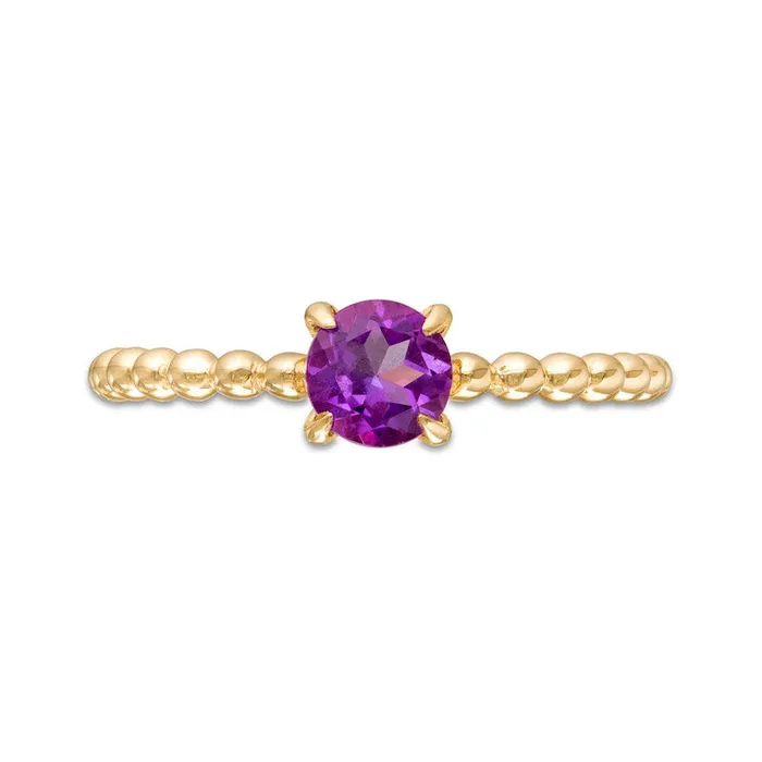 50mm Amethyst Bead Shank Ring in Solid 10K Yellow Gold Size 7 Goldia Rings