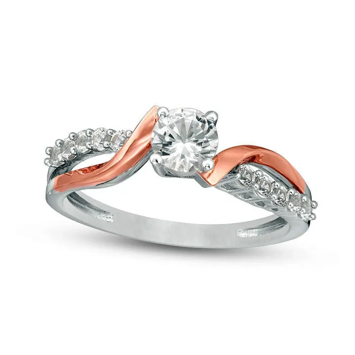 50mm LabCreated White Sapphire Crossover Bypass Ring in Sterling Silver and Solid 14K Rose Gold Plate Goldia Rings