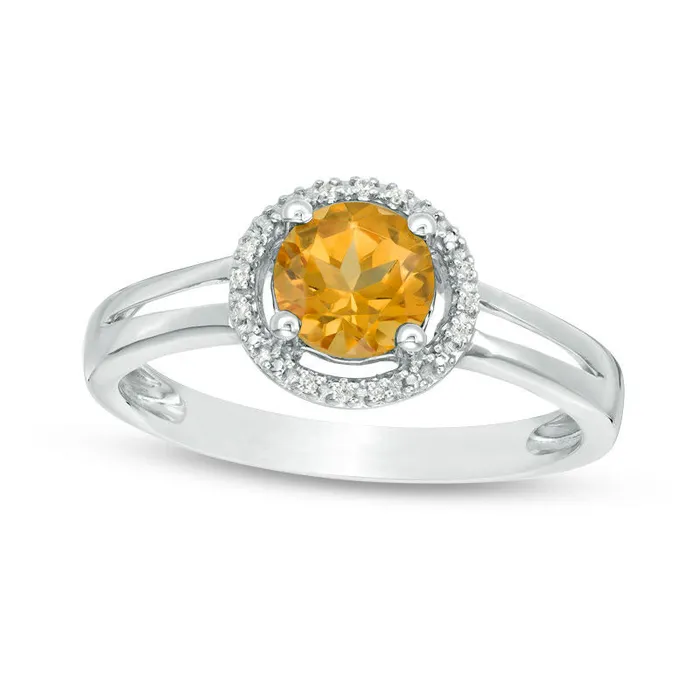 57mm Citrine and Natural Diamond Accent Frame Split Shank Ring in Sterling Silver Goldia Rings
