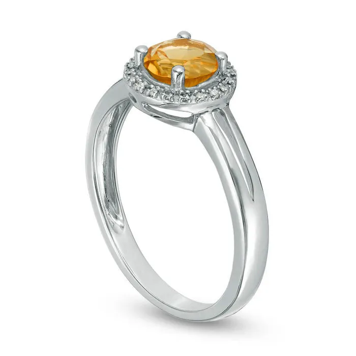 57mm Citrine and Natural Diamond Accent Frame Split Shank Ring in Sterling Silver Goldia Rings