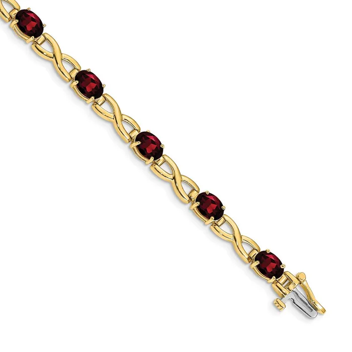 Bracelets 14k Yellow Gold 7x5mm Oval Garnet Bracelet goldiaca