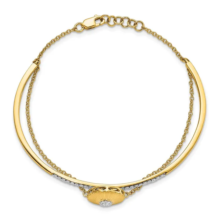 Bracelets goldiaca 14k Yellow Gold Satin Natural Diamond Flower 2strand 7in w5in ext Bracelet