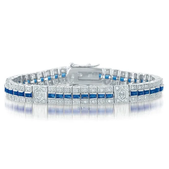Bracelets JMS always Original Megan Walford Classic Sterling Silver Baguette Sapphire and Round Clear Cubic Zirconia Tennis Bracelet Bracelets JMS always Original Megan Walford Classic Sterling Silver Baguette Sapphire and Round Clear Cubic Zirconia Tennis Bracelet
