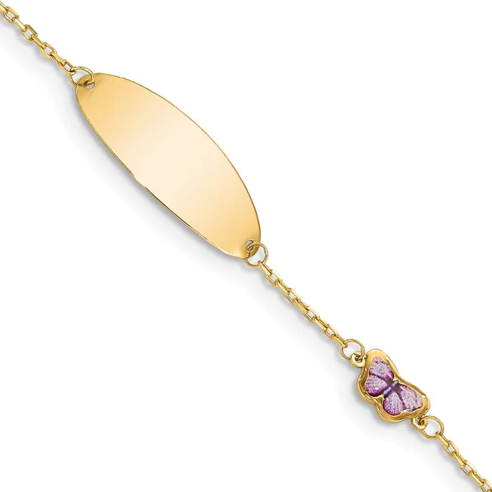 Bracelets MDS Solid 14K Yellow Gold Childrens Enamel Butterfly w5in ext ID Bracelet Bracelets MDS Solid 14K Yellow Gold Childrens Enamel Butterfly w5in ext ID Bracelet