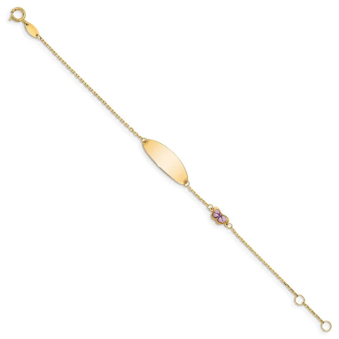 Bracelets MDS Solid 14K Yellow Gold Childrens Enamel Butterfly w5in ext ID Bracelet Bracelets MDS Solid 14K Yellow Gold Childrens Enamel Butterfly w5in ext ID Bracelet