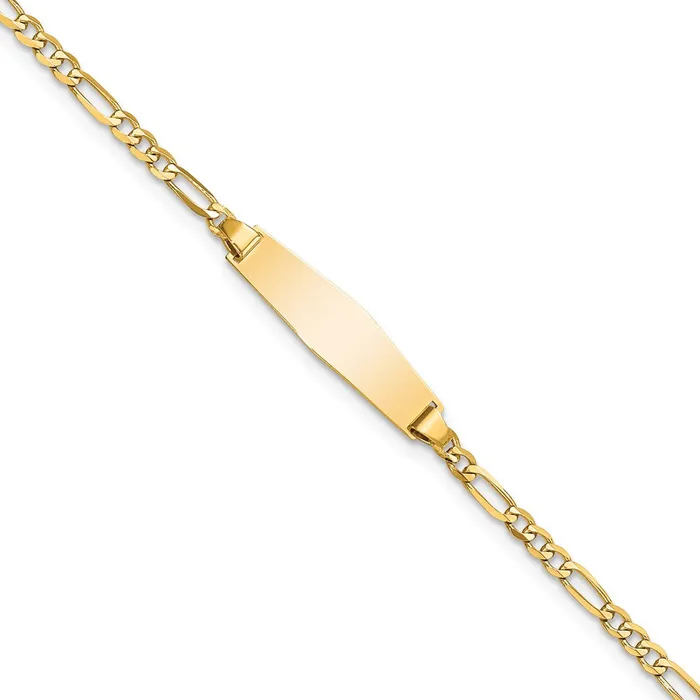 Bracelets MDS Solid 14K Yellow Gold Soft Diamond Shape Figaro Link ID Bracelet