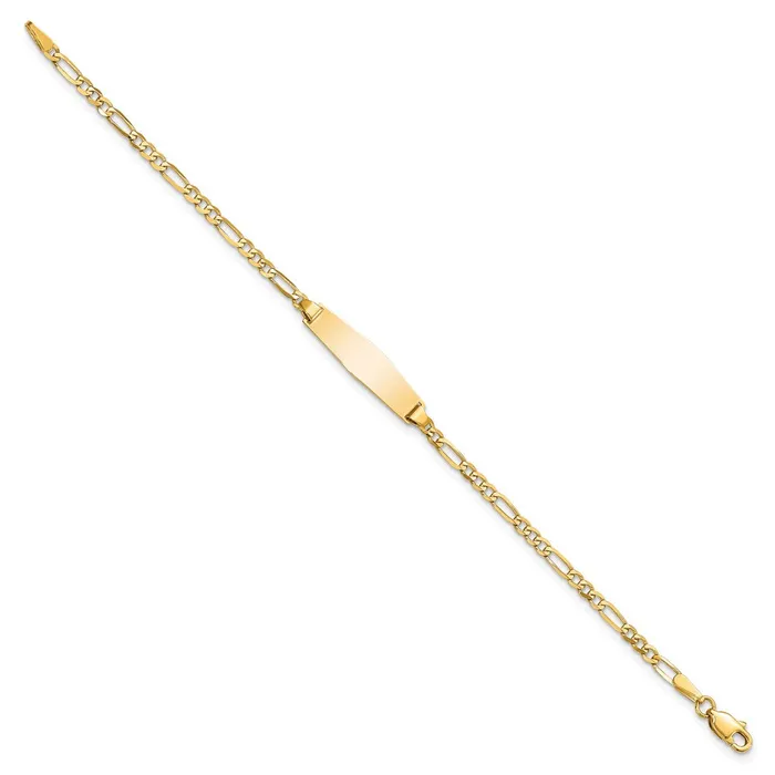 Bracelets MDS Solid 14K Yellow Gold Soft Diamond Shape Figaro Link ID Bracelet Bracelets MDS Solid 14K Yellow Gold Soft Diamond Shape Figaro Link ID Bracelet