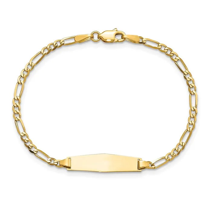 Bracelets MDS Solid 14K Yellow Gold Soft Diamond Shape Figaro Link ID Bracelet Bracelets MDS Solid 14K Yellow Gold Soft Diamond Shape Figaro Link ID Bracelet