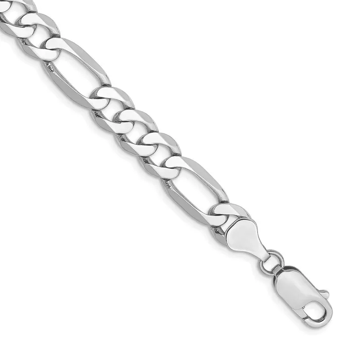 Bracelets Solid 14K White Gold 8 inch 7mm Flat Figaro with Lobster Clasp Bracelet MDS Bracelets Solid 14K White Gold 8 inch 7mm Flat Figaro with Lobster Clasp Bracelet MDS