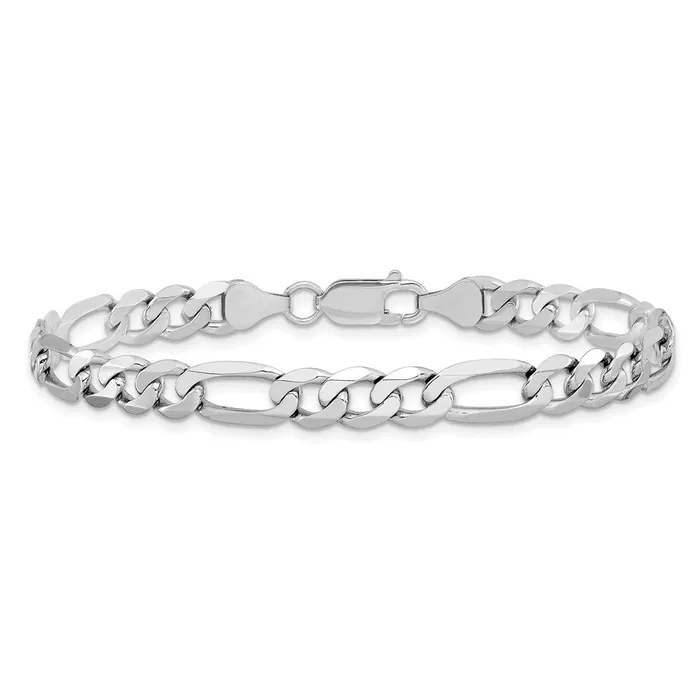 Bracelets Solid 14K White Gold 8 inch 7mm Flat Figaro with Lobster Clasp Bracelet MDS Bracelets Solid 14K White Gold 8 inch 7mm Flat Figaro with Lobster Clasp Bracelet MDS