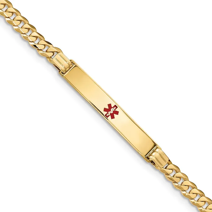 Bracelets Solid 14K Yellow Gold Medical Red Enamel Curb Link ID Bracelet MDS Bracelets Solid 14K Yellow Gold Medical Red Enamel Curb Link ID Bracelet MDS