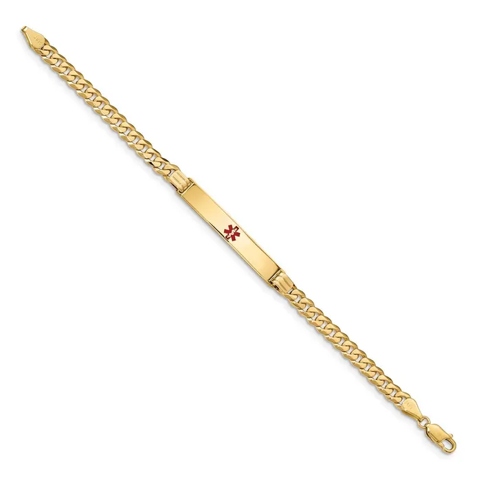 Bracelets Solid 14K Yellow Gold Medical Red Enamel Curb Link ID Bracelet MDS Bracelets Solid 14K Yellow Gold Medical Red Enamel Curb Link ID Bracelet MDS