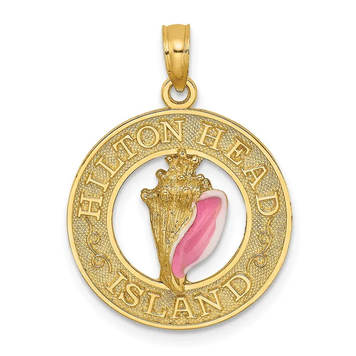 Charm Necklaces 14k Yellow Gold HILTON HEAD ISLAND Enamel Conch Shell Circle Charm Goldia Charm Necklaces 14k Yellow Gold HILTON HEAD ISLAND Enamel Conch Shell Circle Charm Goldia