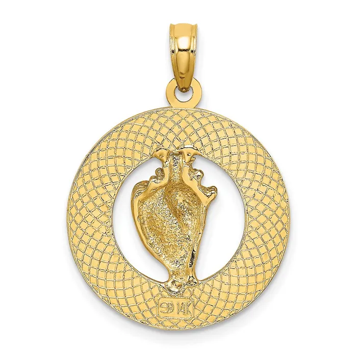 Charm Necklaces 14k Yellow Gold HILTON HEAD ISLAND Enamel Conch Shell Circle Charm Goldia