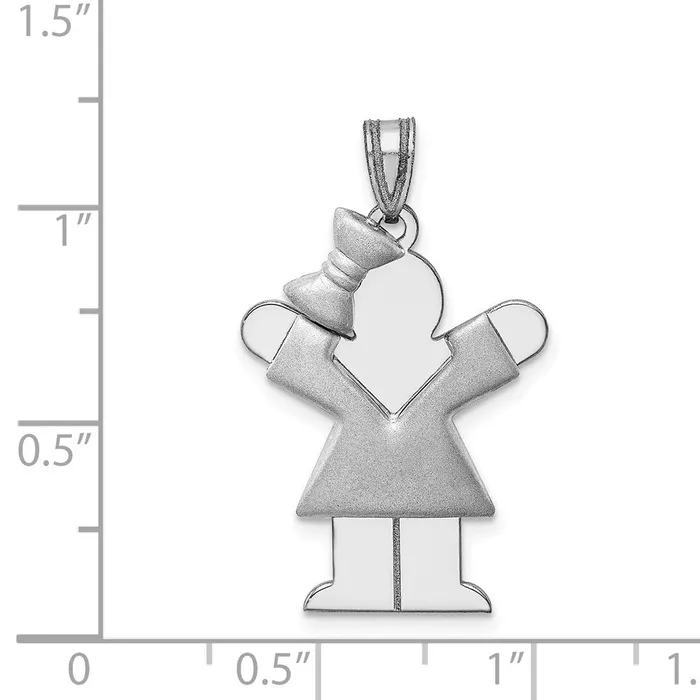 Charm Necklaces Goldia 14k White Gold Puffed Girl wBow on Left Engravable Charm