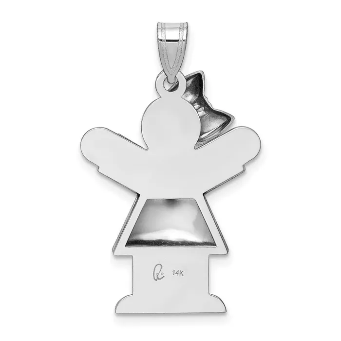 Charm Necklaces Goldia 14k White Gold Puffed Girl wBow on Left Engravable Charm
