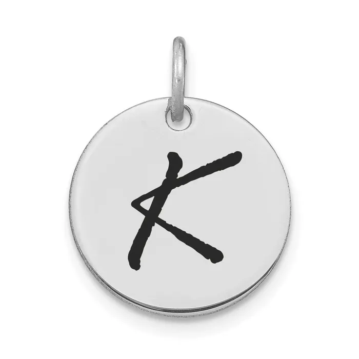 Charm Necklaces Goldia 14k White Goldw Polished Black Enamel Letter K Initial Disk Charm