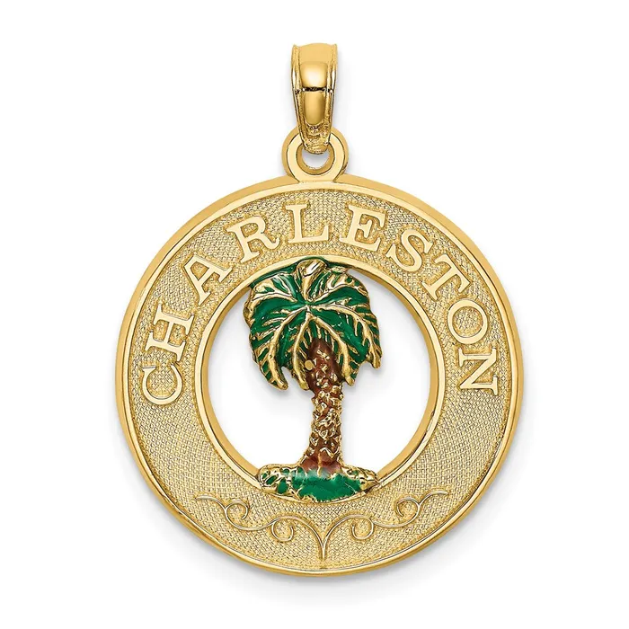 Charm Necklaces Goldia 14k Yellow Gold Enamel Palm Tree CHARLESTON Circle Charm Charm Necklaces Goldia 14k Yellow Gold Enamel Palm Tree CHARLESTON Circle Charm