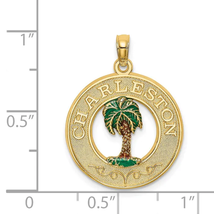 Charm Necklaces Goldia 14k Yellow Gold Enamel Palm Tree CHARLESTON Circle Charm
