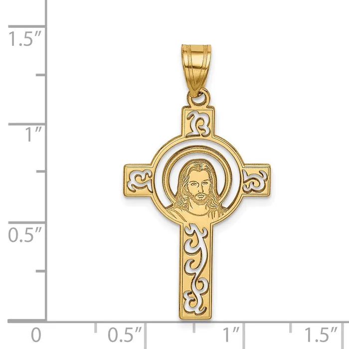 Charm Necklaces Goldia 14k Yellow Gold Laser Cut Jesus Face Cross Charm