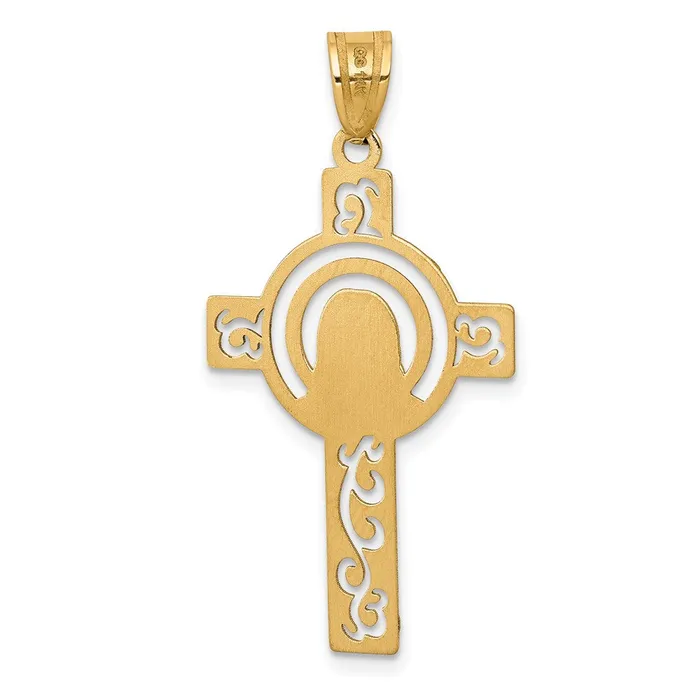 Charm Necklaces Goldia 14k Yellow Gold Laser Cut Jesus Face Cross Charm