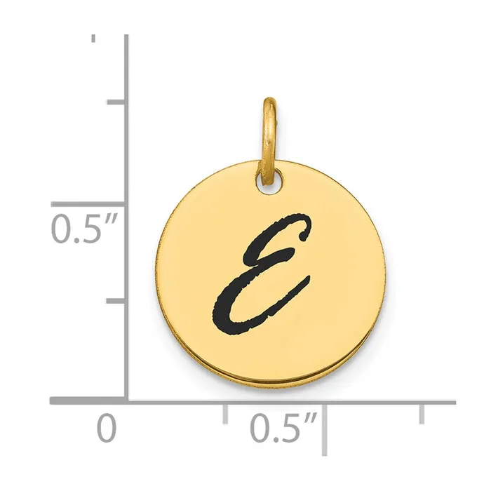 Charm Necklaces Goldia 14k Yellow Gold Polished Black Enamel Letter E Initial Disk Charm