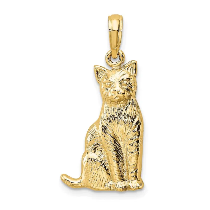 Charm Necklaces Goldia 14k Yellow Gold Textured Sitting Cat Charm