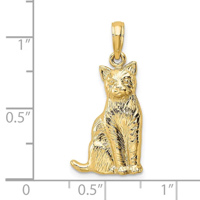 Charm Necklaces Goldia 14k Yellow Gold Textured Sitting Cat Charm