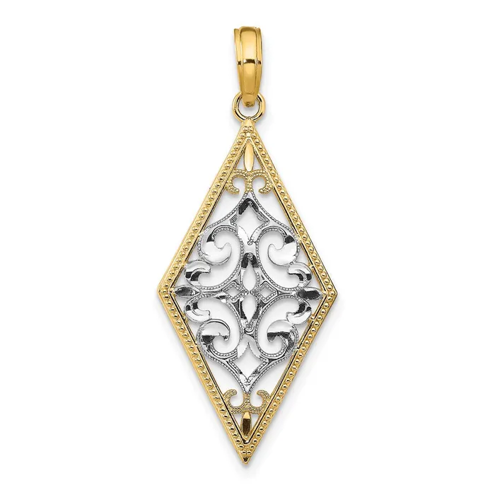 Charm Necklaces Goldia 14k Yellow u0026 Rhodium Gold wRhodium Diamond Shape CutOut Filigree Charm Charm Necklaces Goldia 14k Yellow u0026 Rhodium Gold wRhodium Diamond Shape CutOut Filigree Charm