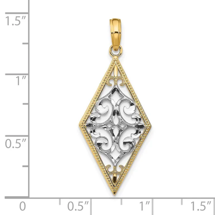 Charm Necklaces Goldia 14k Yellow u0026 Rhodium Gold wRhodium Diamond Shape CutOut Filigree Charm