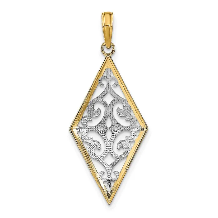 Charm Necklaces Goldia 14k Yellow u0026 Rhodium Gold wRhodium Diamond Shape CutOut Filigree Charm