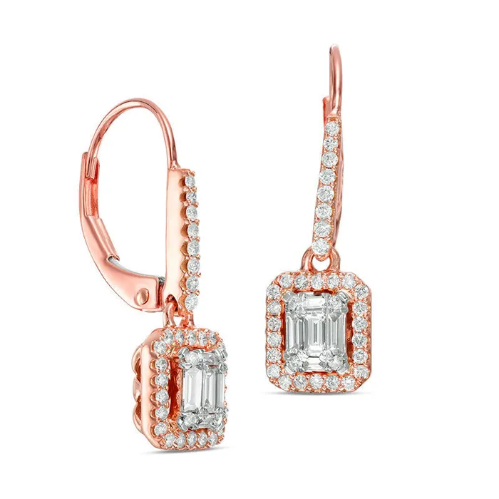Earrings 05 CT TW Composite Baguette Diamond Rectangle Frame Drop Earrings in 14K Rose Gold Goldia Earrings 05 CT TW Composite Baguette Diamond Rectangle Frame Drop Earrings in 14K Rose Gold Goldia