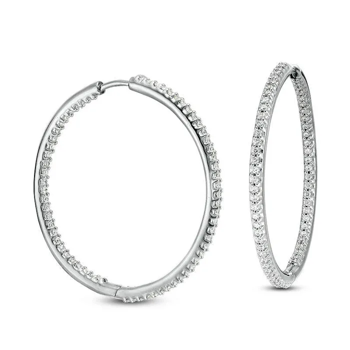 Earrings 15 CT TW Diamond InsideOut Hoop Earrings in 14K White Gold Goldia Earrings 15 CT TW Diamond InsideOut Hoop Earrings in 14K White Gold Goldia