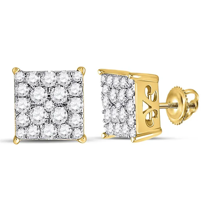 Earrings 10k Yellow Gold Round Diamond Square Cluster Earrings 12 Cttw gndatlanta Earrings 10k Yellow Gold Round Diamond Square Cluster Earrings 12 Cttw gndatlanta