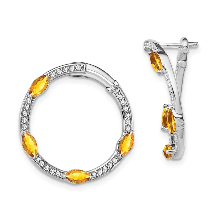 Earrings 14k White Gold Citrine and Real Diamond Hoop Earrings Goldia