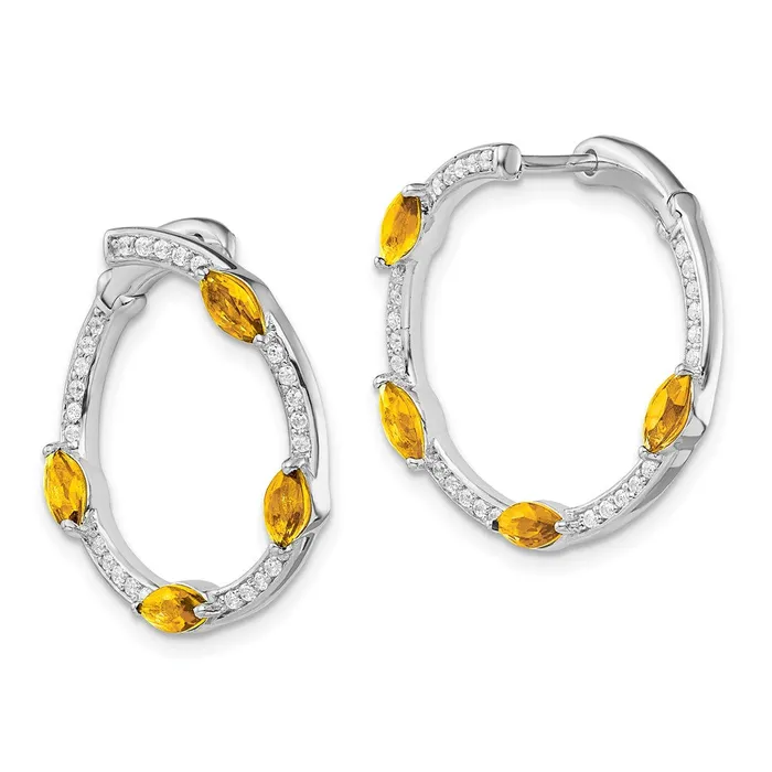 Earrings 14k White Gold Citrine and Real Diamond Hoop Earrings Goldia