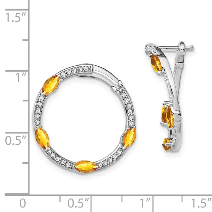 Earrings 14k White Gold Citrine and Real Diamond Hoop Earrings Goldia